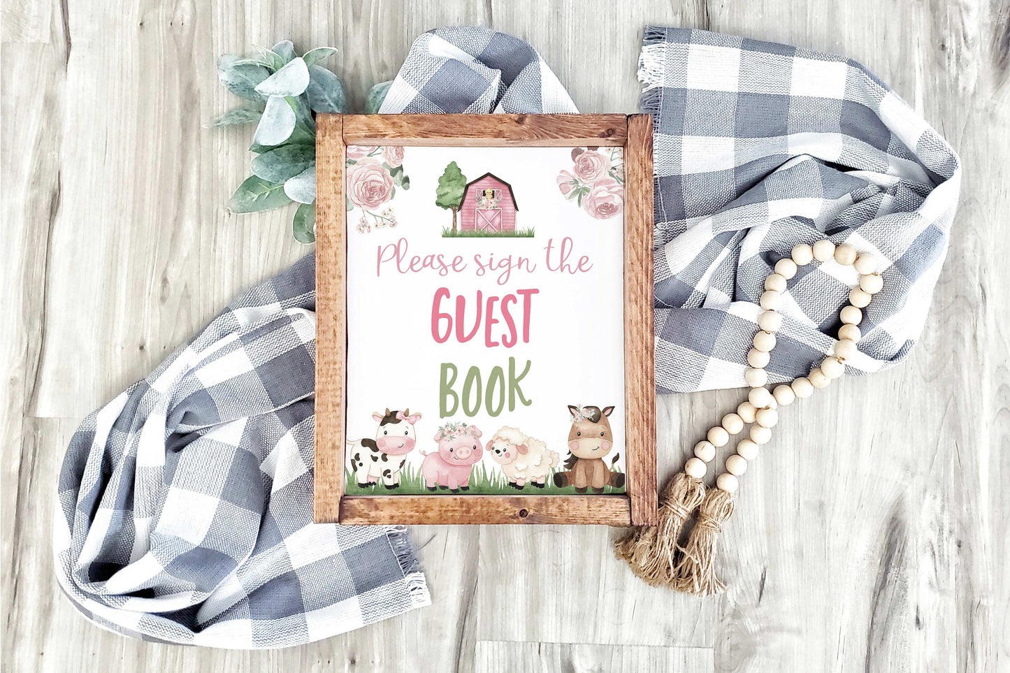 Guest Book Sign Printable | Girl Farm Party Table Decoration - 11A