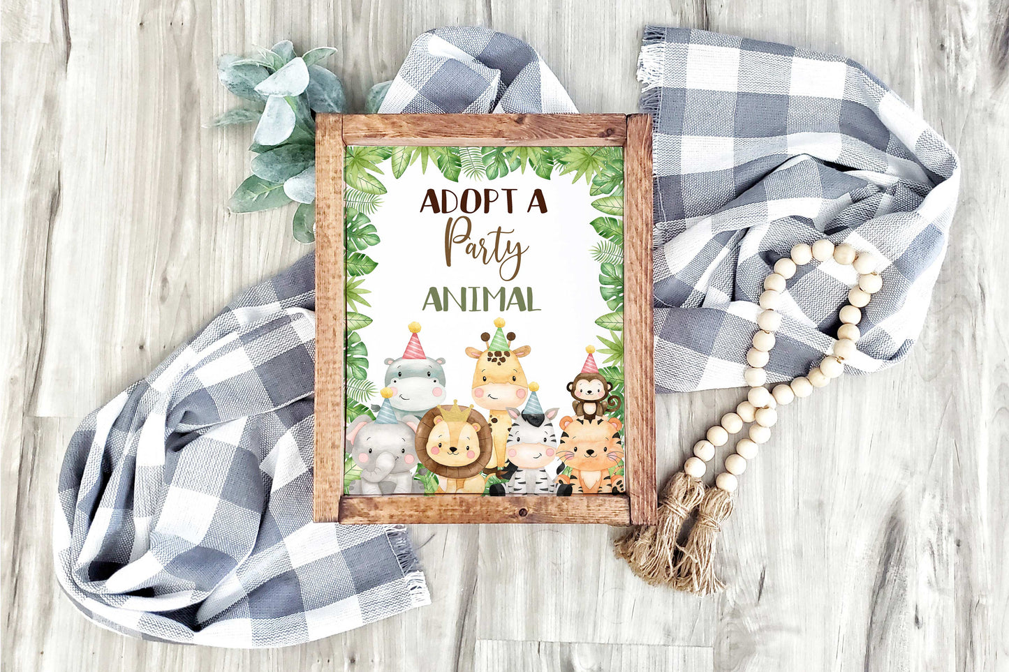 Safari Adopt an Animal Sign | Jungle Animals Party Table Decorations - 35E