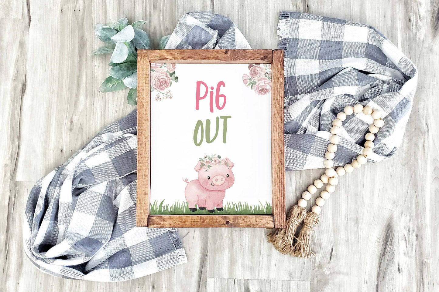 Floral Pig Out Sign Printable | Girl Farm Party Table Decoration - 11A