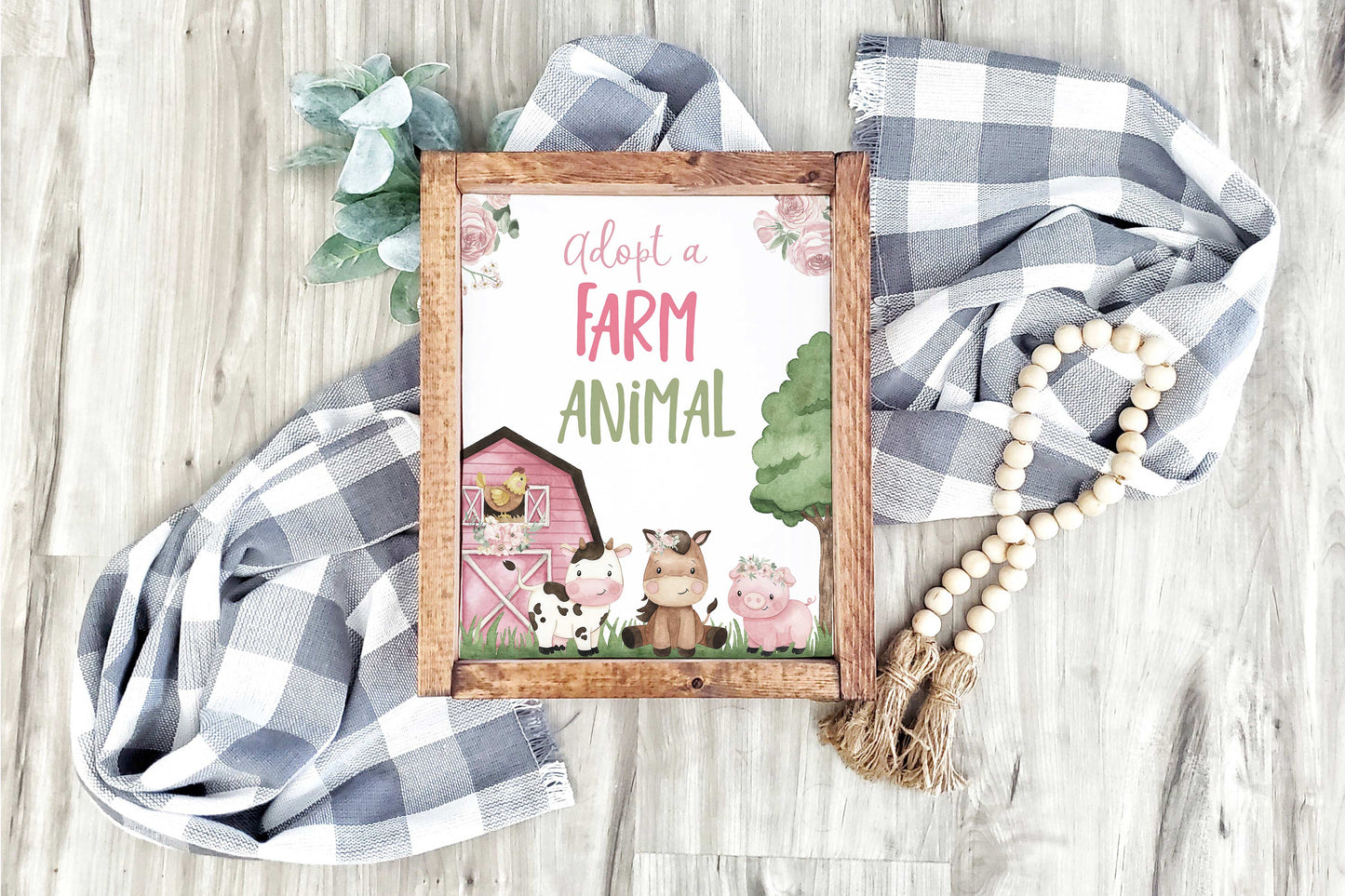 Adopt a farm animals Sign Printable | Floral Farm Party Table Decoration - 11A