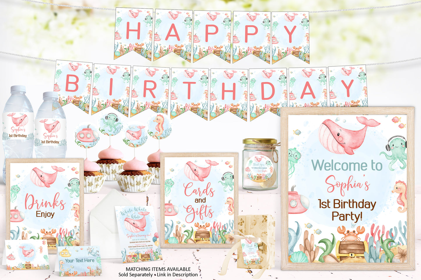 Editable Under The Sea Monthly Photo Banner | Girl Ocean 1st Birthday Decorations - 44A