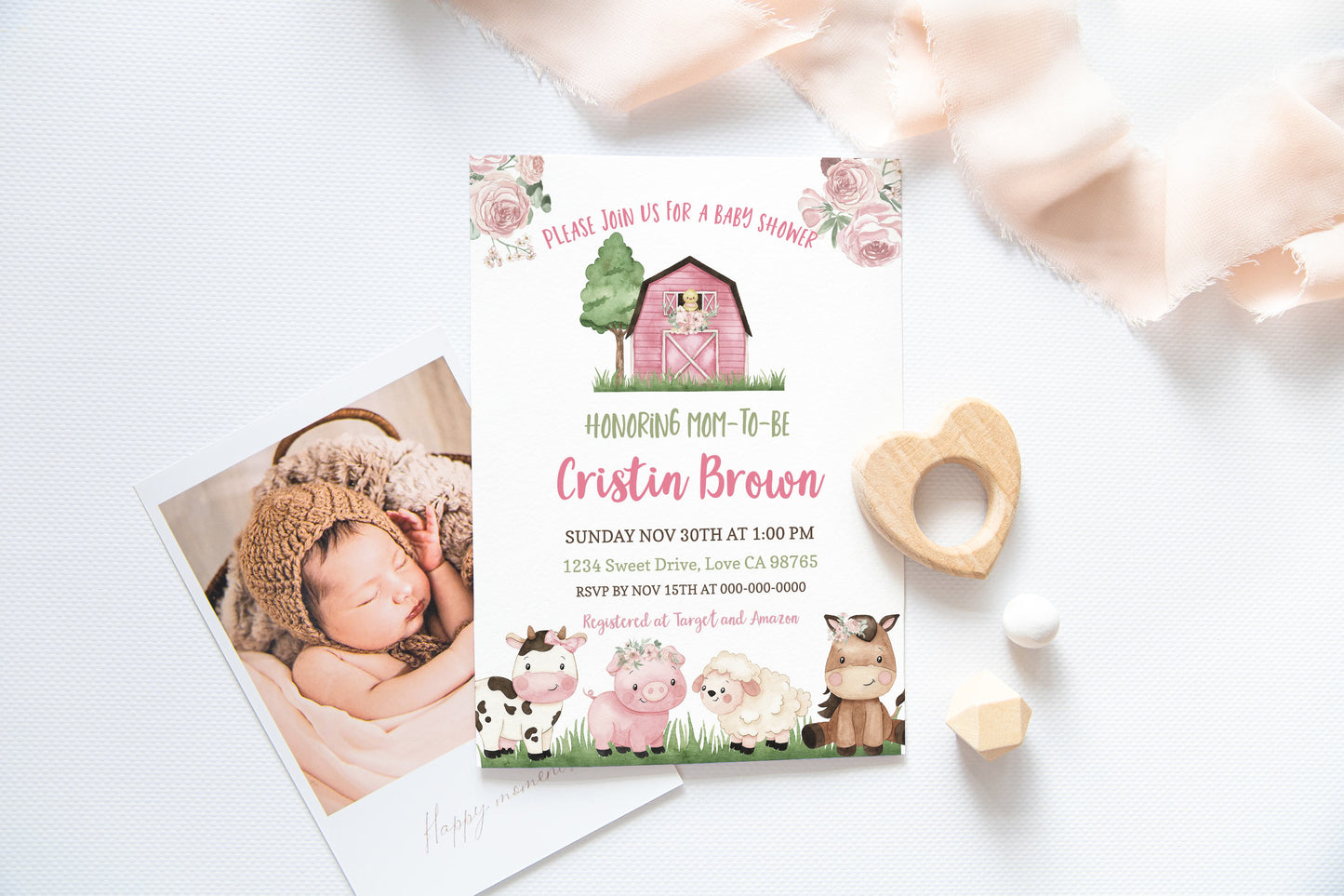 Floral Farm Baby Shower Invitation | Girl Barnyard Baby Shower Invite - 11A