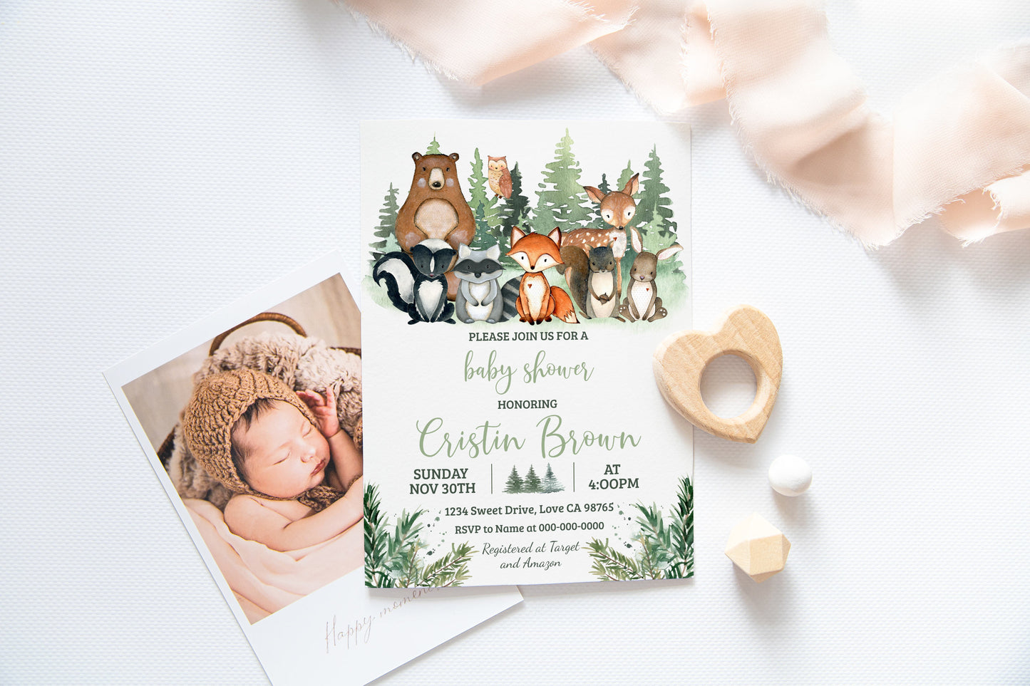 Forest Baby Shower Invitation | Editable Woodland Animals Baby Shower Invite - 47J2