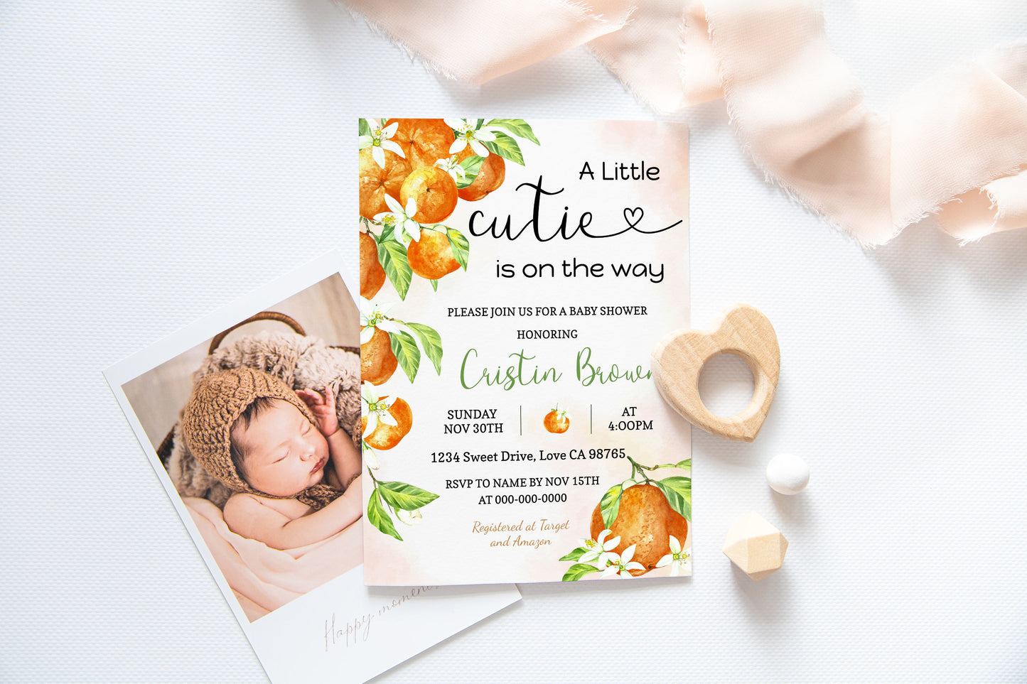 A little Cutie Baby Shower Invitations | Clementine Orange Baby Shower Invite - 88A