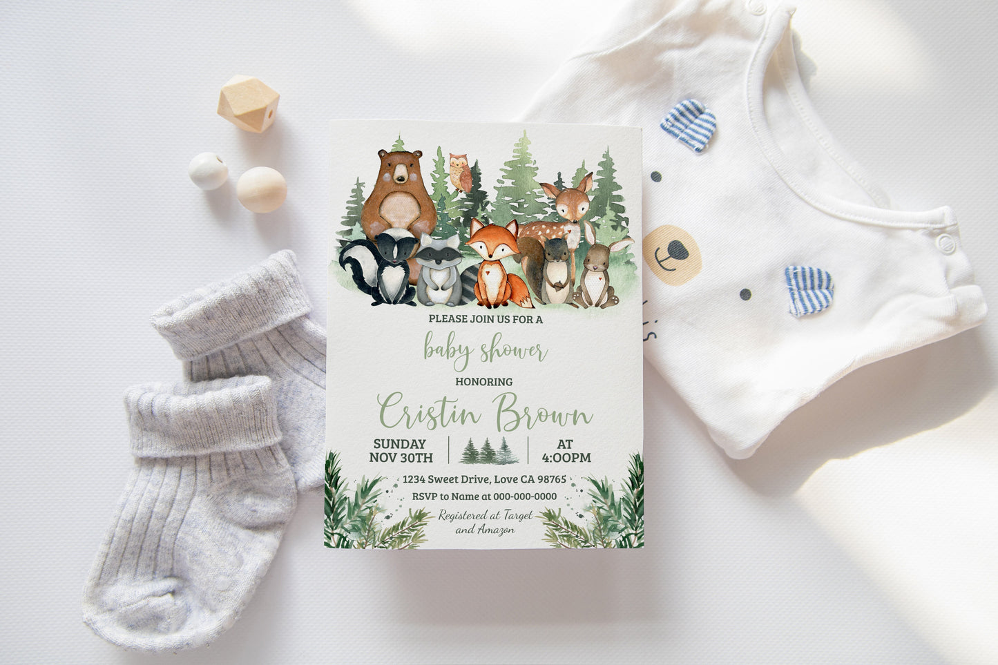 Forest Baby Shower Invitation | Editable Woodland Animals Baby Shower Invite - 47J2