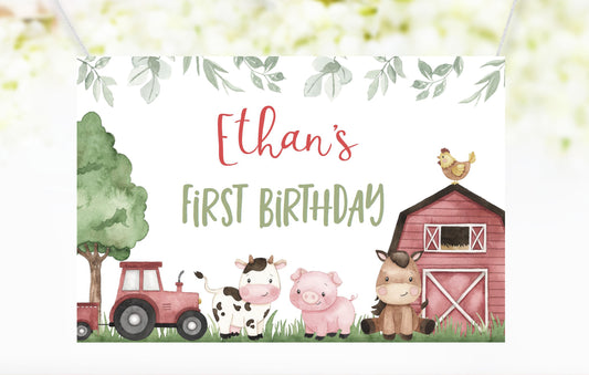 Editable Farm Backdrop | Barnyard Birthday Party Sign - 11A