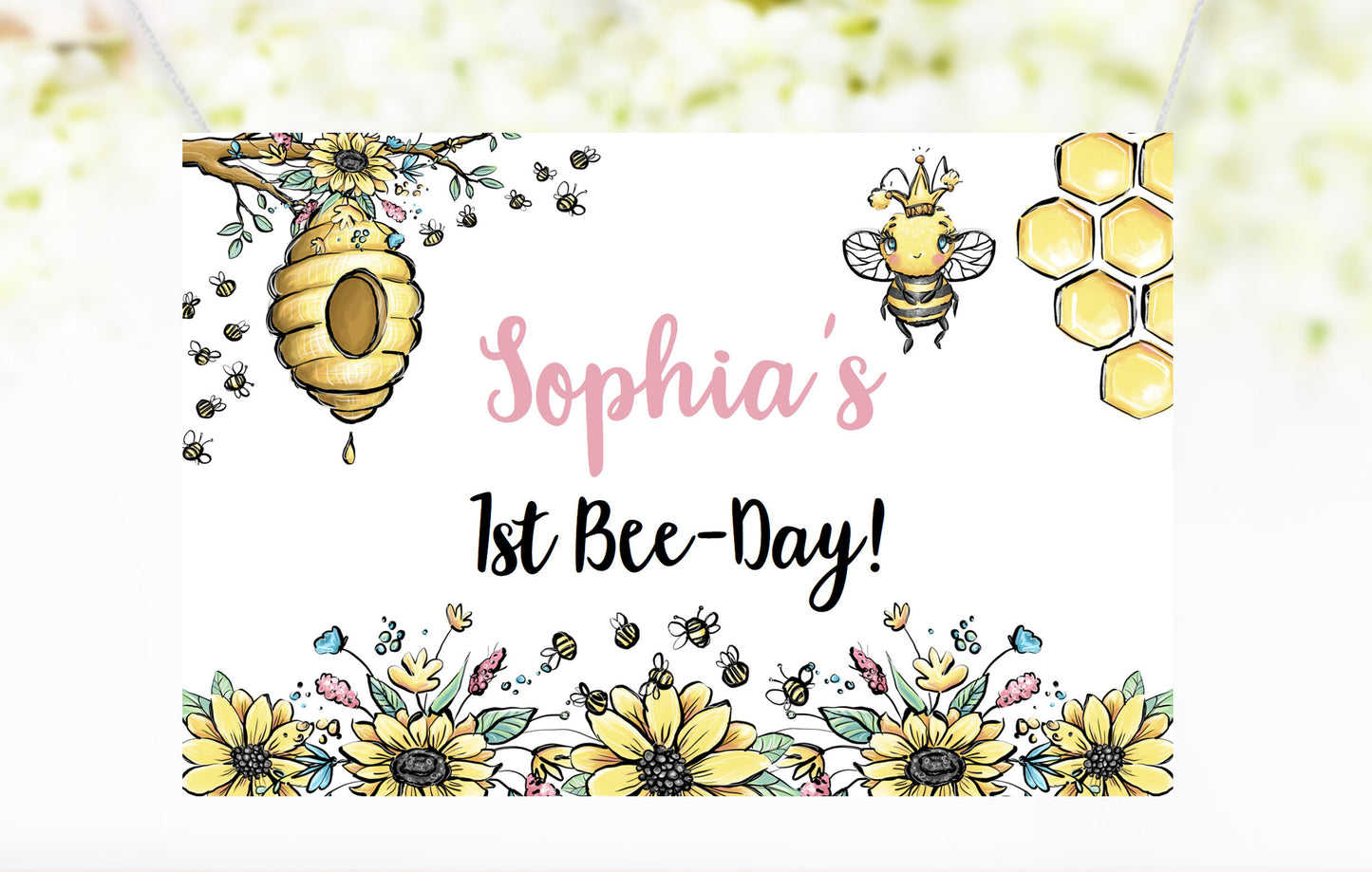 Editable Honey Bee Birthday Backdrop Banner | Bee Party Sign - 61A