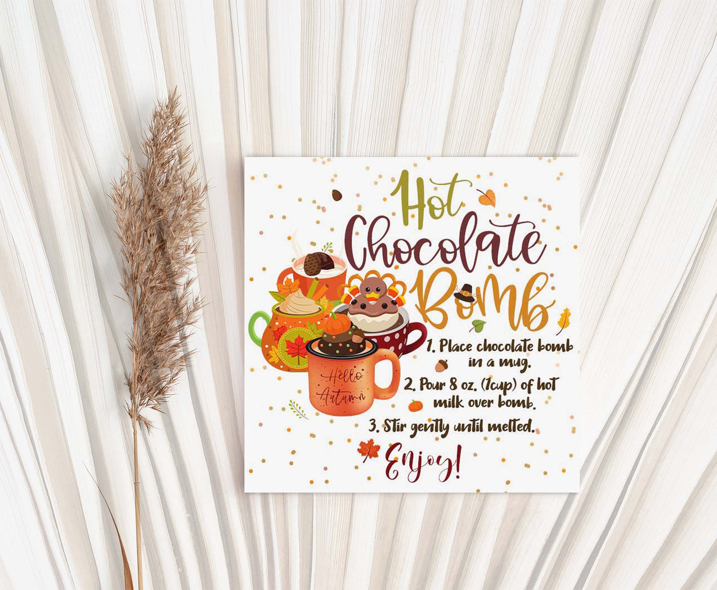 Turkey Hot Chocolate Bomb Instructions Tags 2"x2" | Fall Gift Tags- 118
