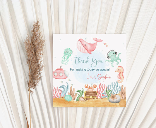 Girl Under The Sea Thank You Tags | Editable Ocean Birthday Favor Tags - 44A