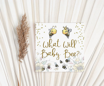 What will baby bee tags 2"x2" Square and Round | Bee Gender Reveal Decorations - 61A
