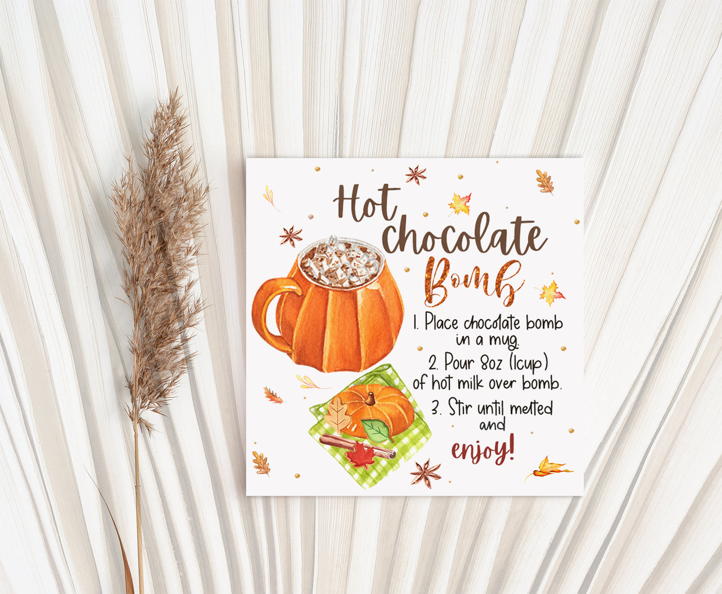 Hot Chocolate Bomb Instructions Tags, Pumpkin Gift Tags