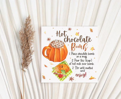 Hot Chocolate Bomb Instructions Tags, Pumpkin Gift Tags