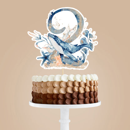 Whale Cake topper | Ocean 2nd Birthday Party Decorations - 44C