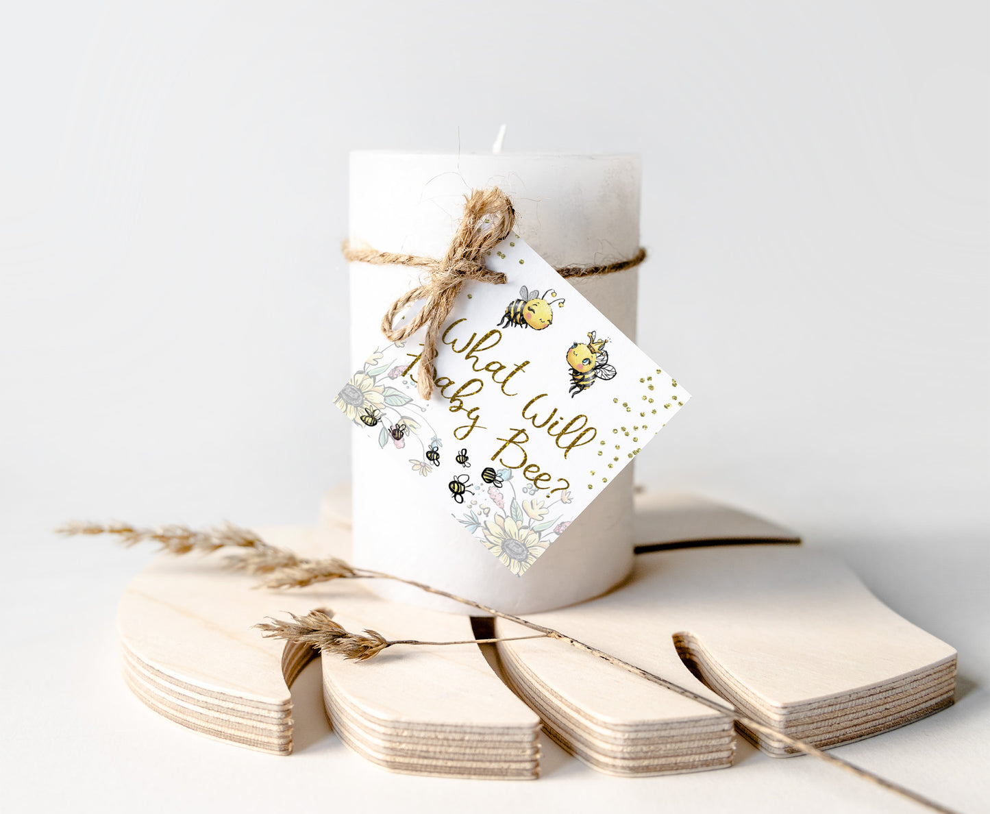 What will baby bee tags 2"x2" Square and Round | Bee Gender Reveal Decorations - 61A
