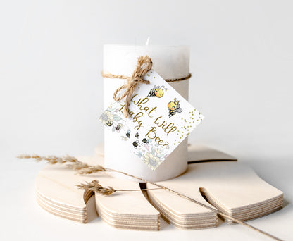 What will baby bee tags 2"x2" Square and Round | Bee Gender Reveal Decorations - 61A