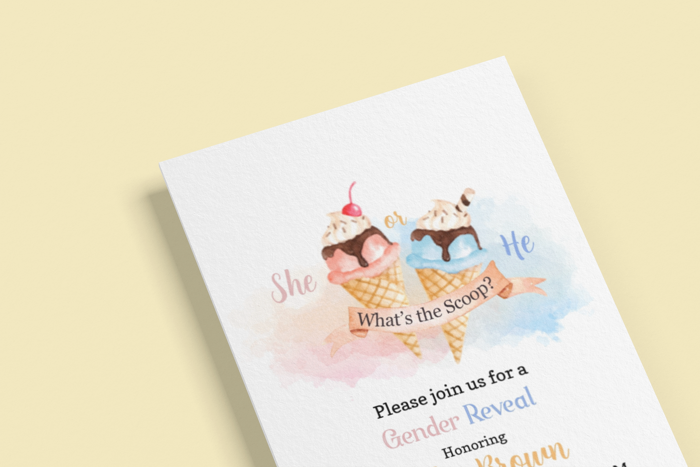 Ice Cream He or She Editable Invitation | Summer Gender Reveal 84B