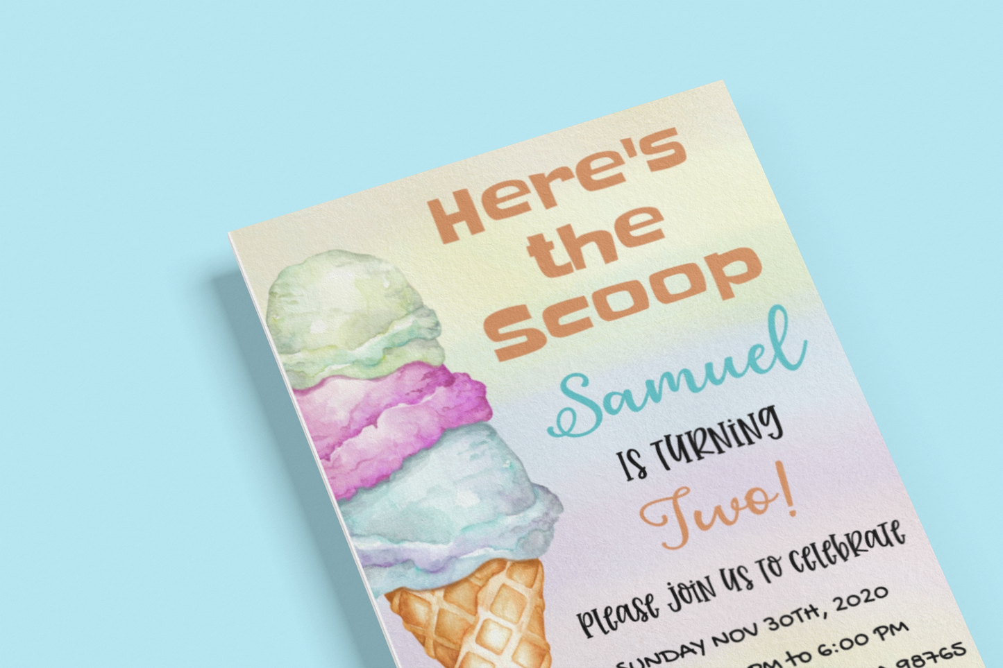 Ice Cream Editable Birthday Invitation | Summer Party Theme - 84A