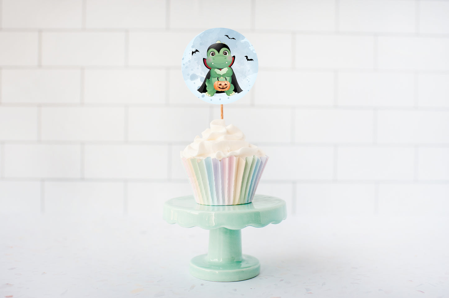 Halloween Birthday Cupcake Toppers | Dinosaur Theme Cupcake Picks - 115F