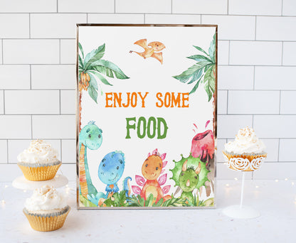 Dinosaur Enjoy some Food Sign |Dinosaur Themed Party Table Decorations - 08A