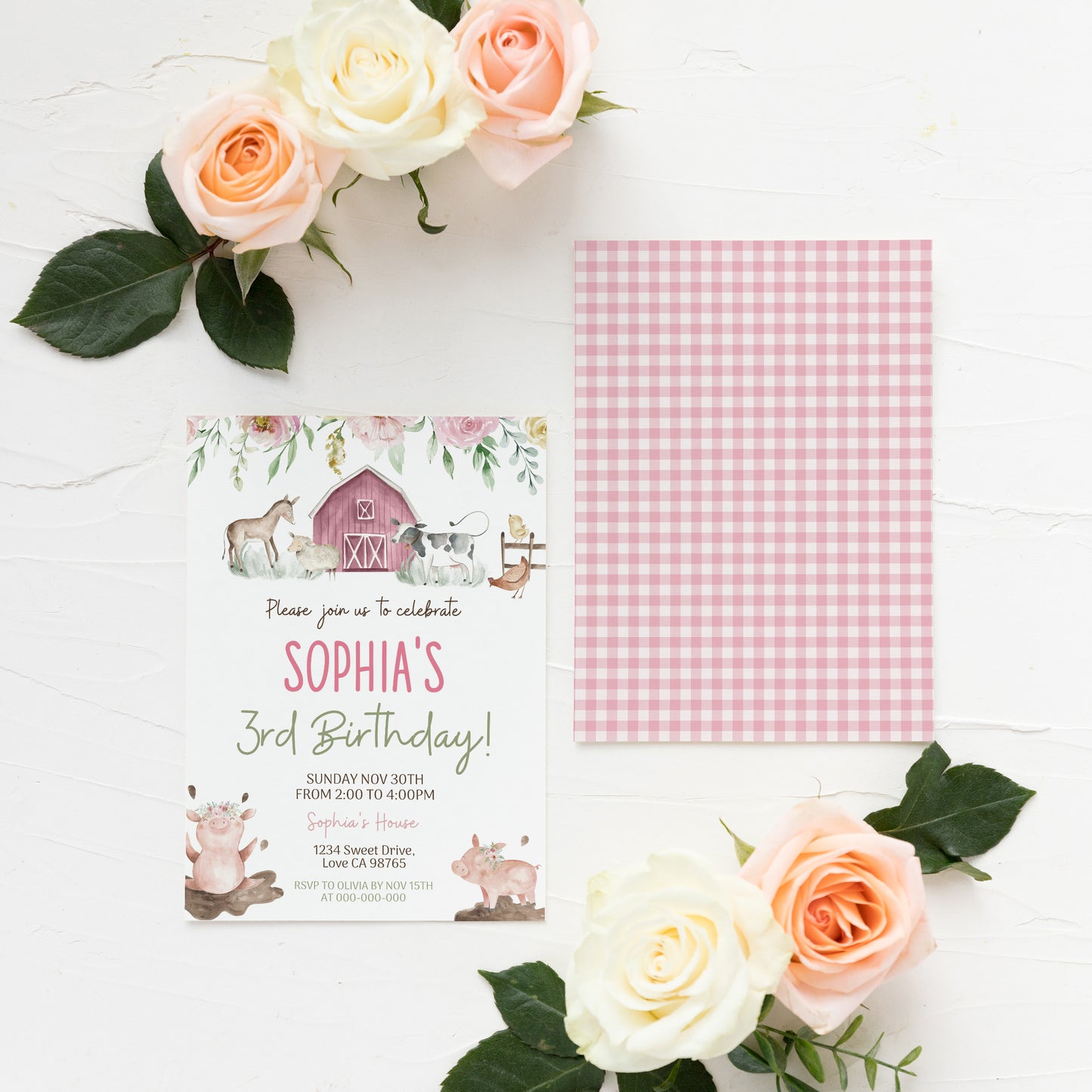 Floral Farm Birthday Invitation | Editable Girl Barnyard Bash Invite - 11B