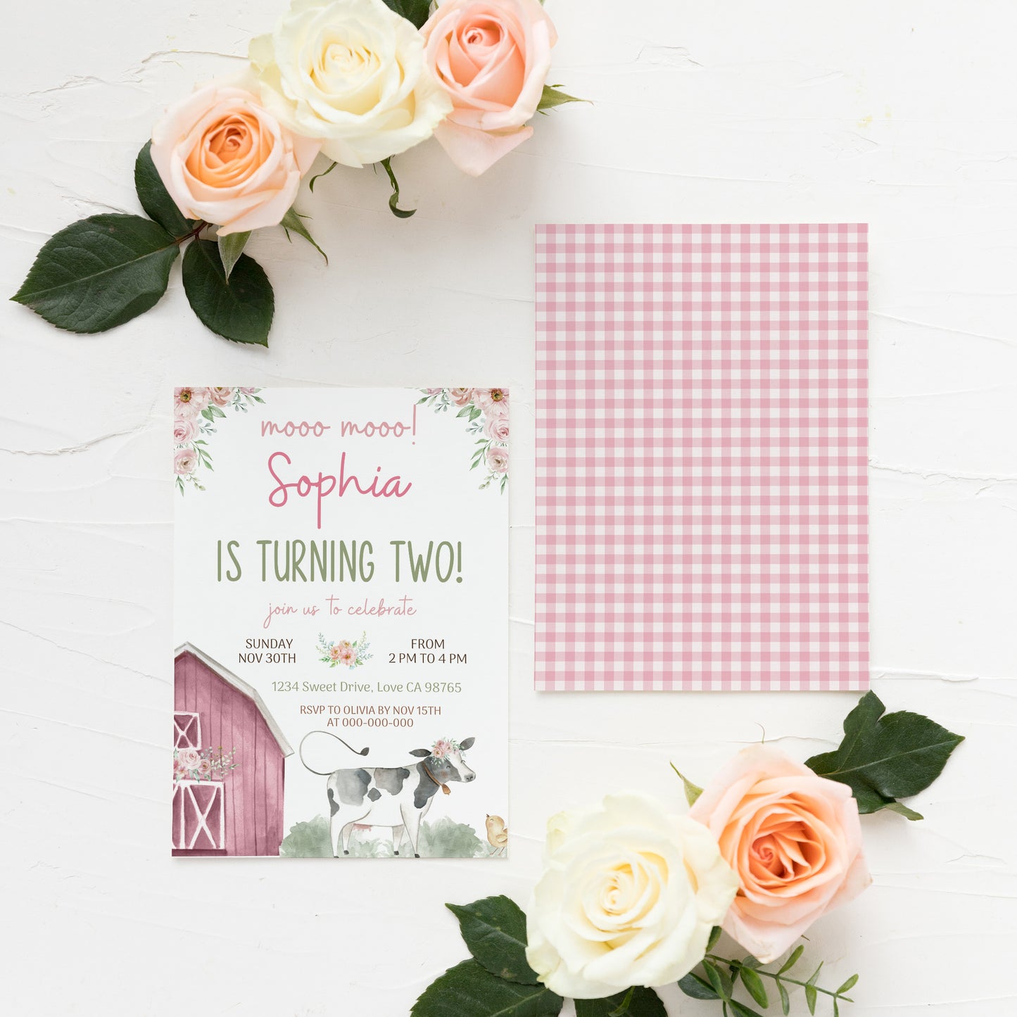 Floral Cow Birthday Invitation | Editable Girl Farm Birthday invite - 11B