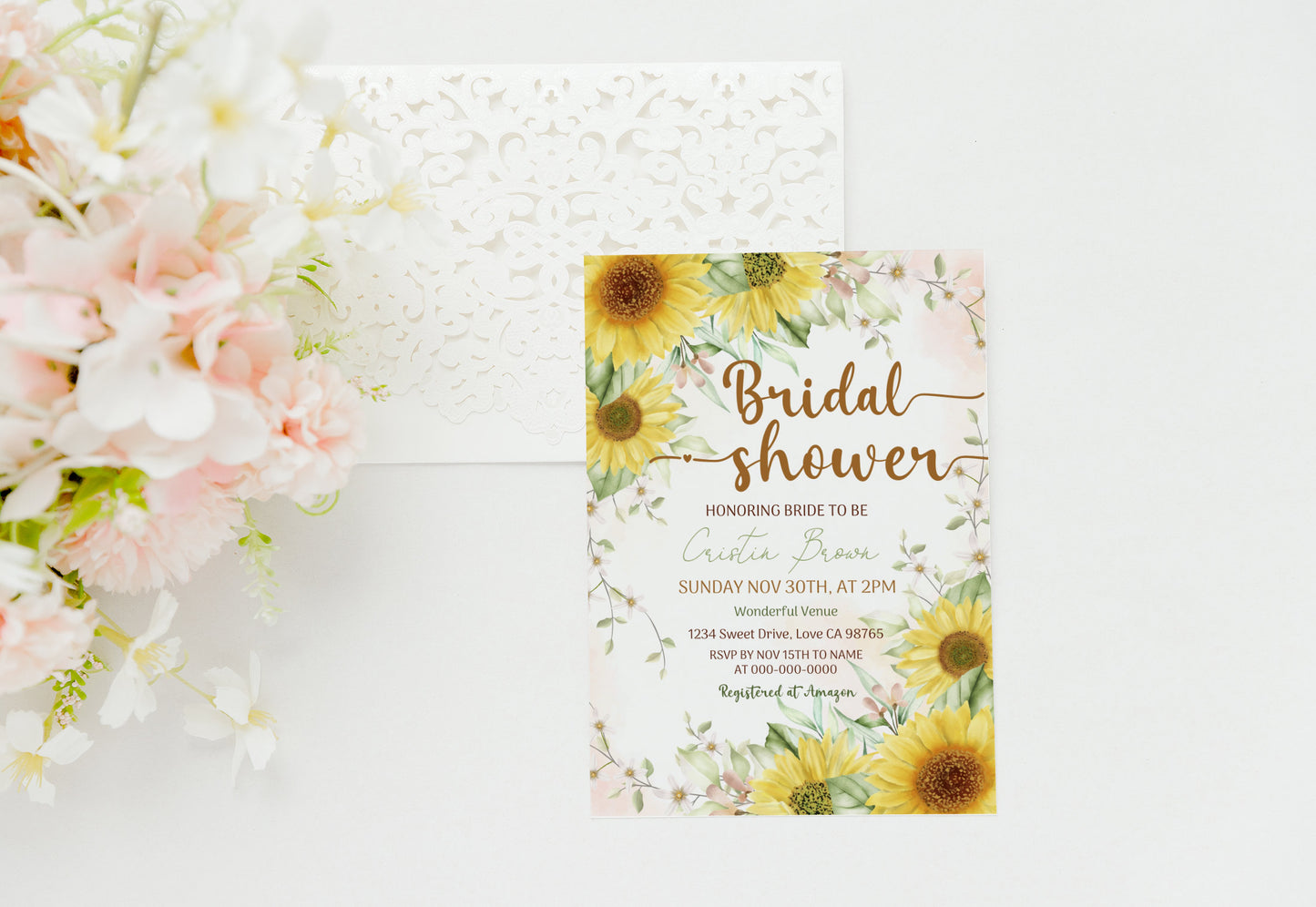 Sunflower Bridal shower invitation, Editable Yellow Floral Bride To Be Shower Invite - 56Aw