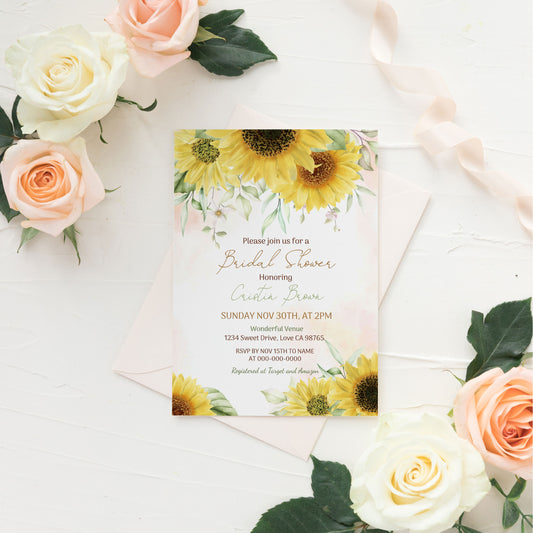 Sunflower Bridal Shower Invitation | Editable Yellow Floral Bride To Be Shower Invite - 56Aw