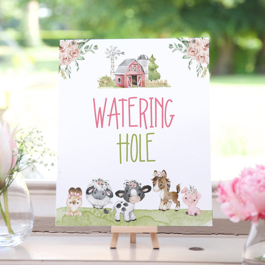 Watering Hole Sign Printable | Floral Farm Party Table Decoration - 11C1