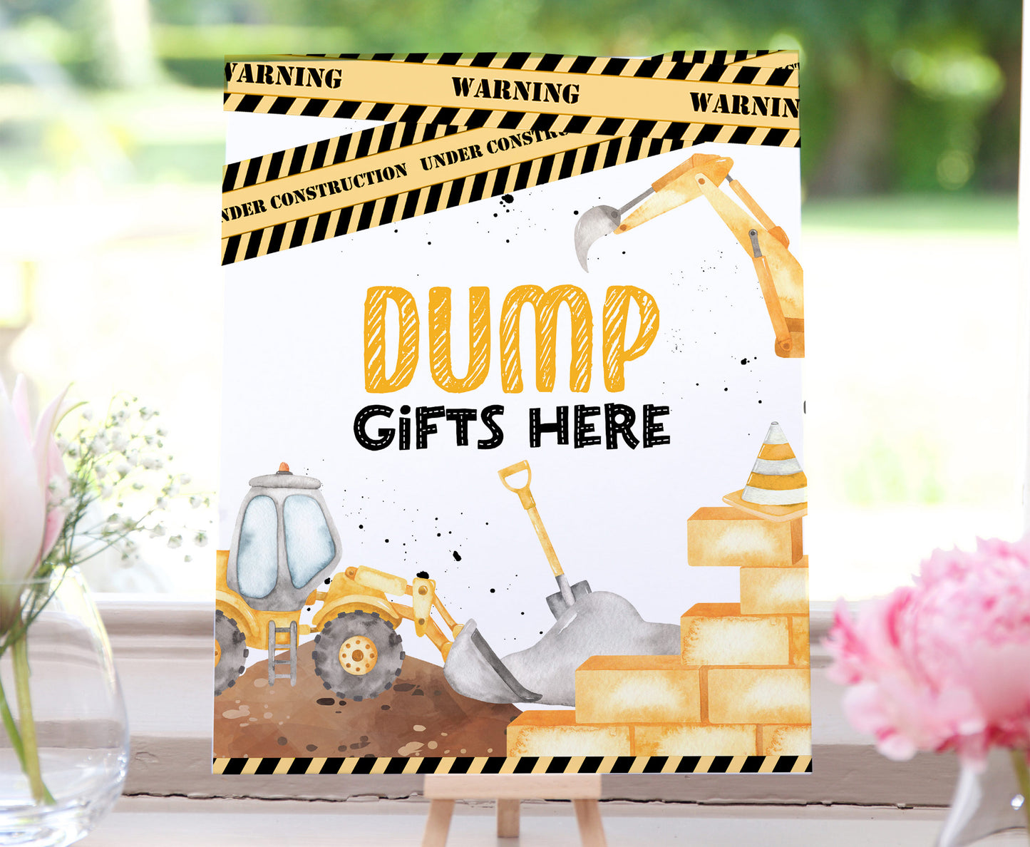 Dump Gifts Here Table Sign Printable | Construction Party Table Decoration - 07A