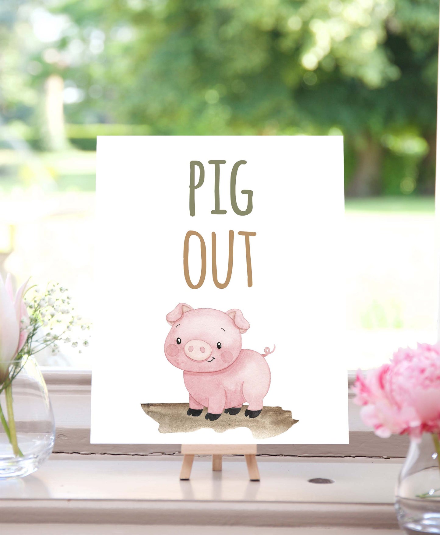 Pig Out Sign Printable | Farm Party Table Decoration - 11E