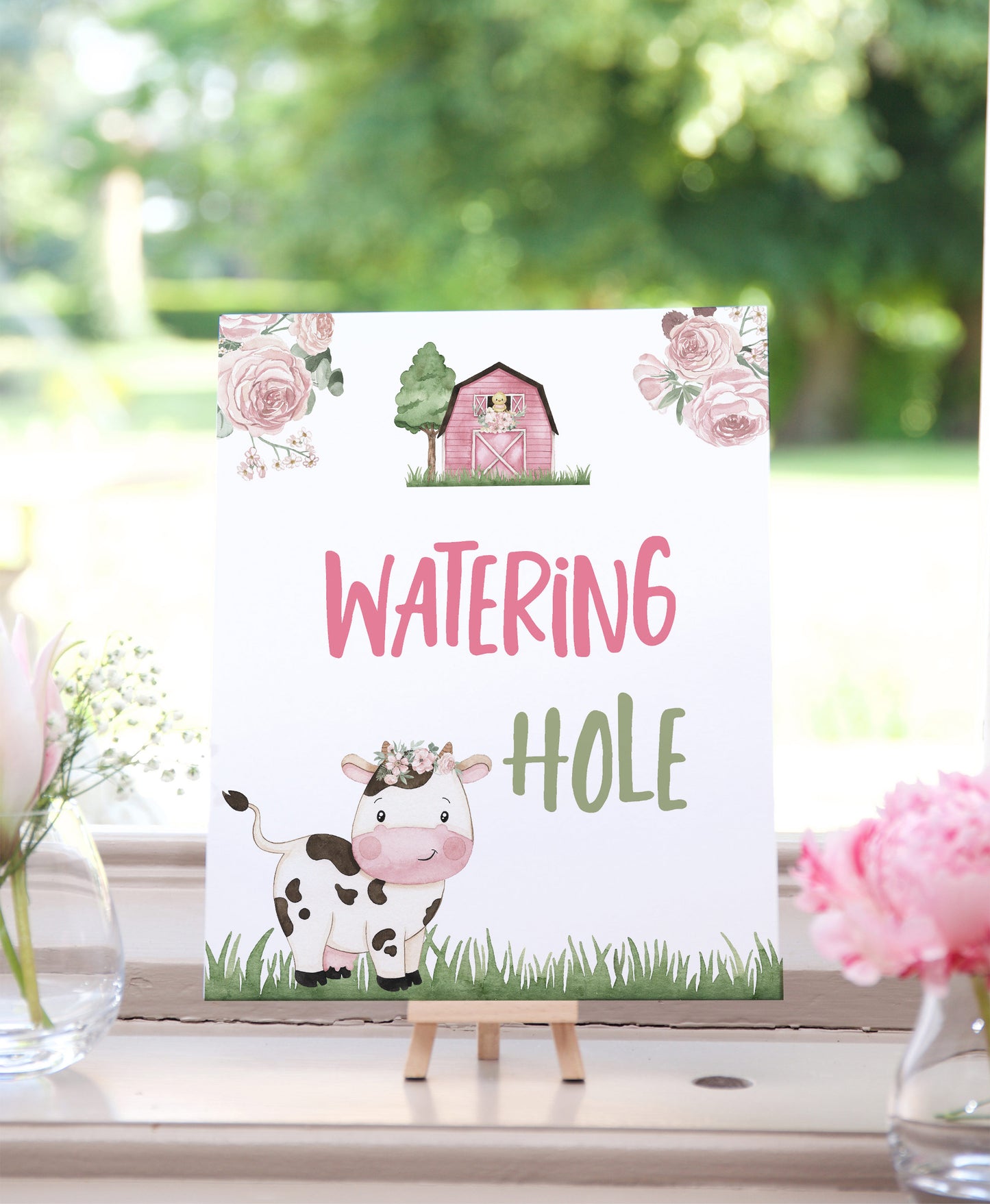 Cow Watering Hole Sign Printable | Girl Farm Party Table Decoration - 11A