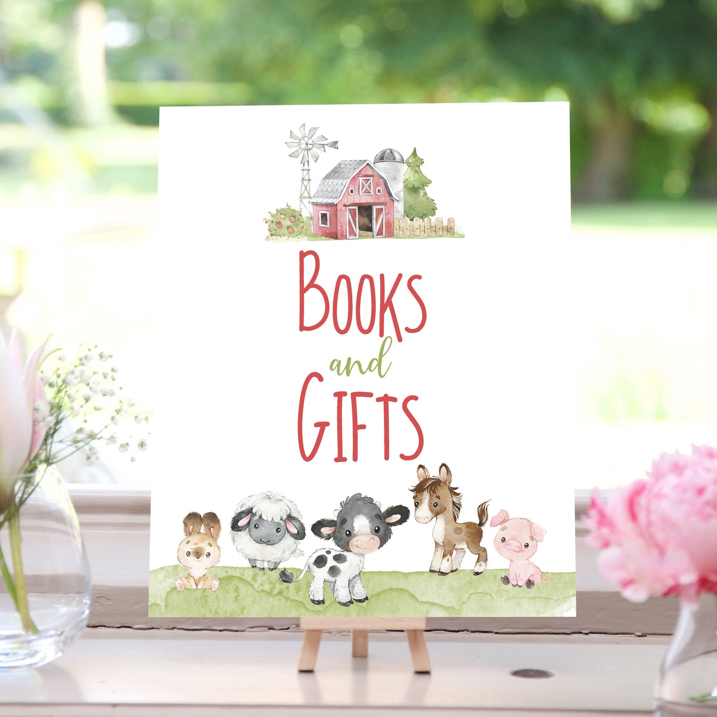 Books and Gifts Sign Printable | Farm Baby Shower Table Decoration - 11C1