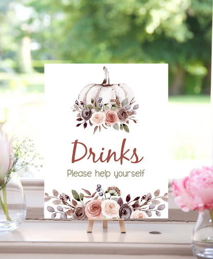 Fall Drinks Sign | Pumpkin Themed Party Table Decorations - 30I