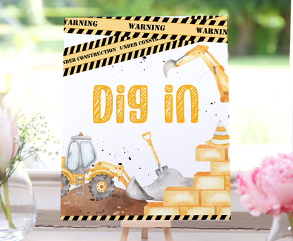 Dig in Table Sign Printable | Construction Party Table Decoration - 07A