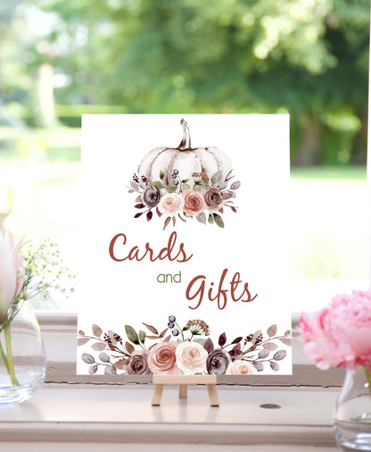 Fall Cards and Gifts Sign | Pumpkin Themed Party Table Decorations - 30I