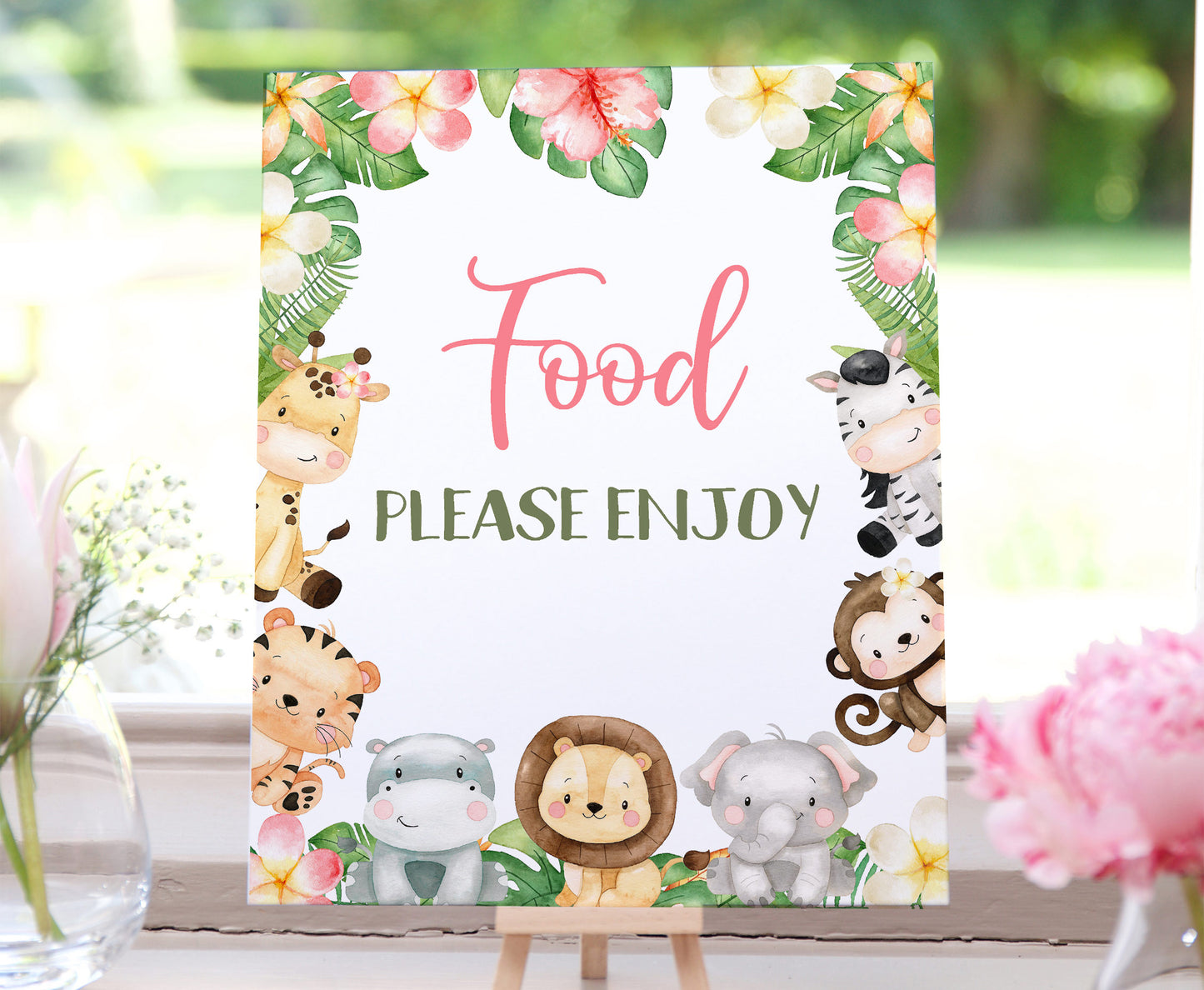 Safari Food Sign | Girl Jungle Animals Party Table Decorations - 35E