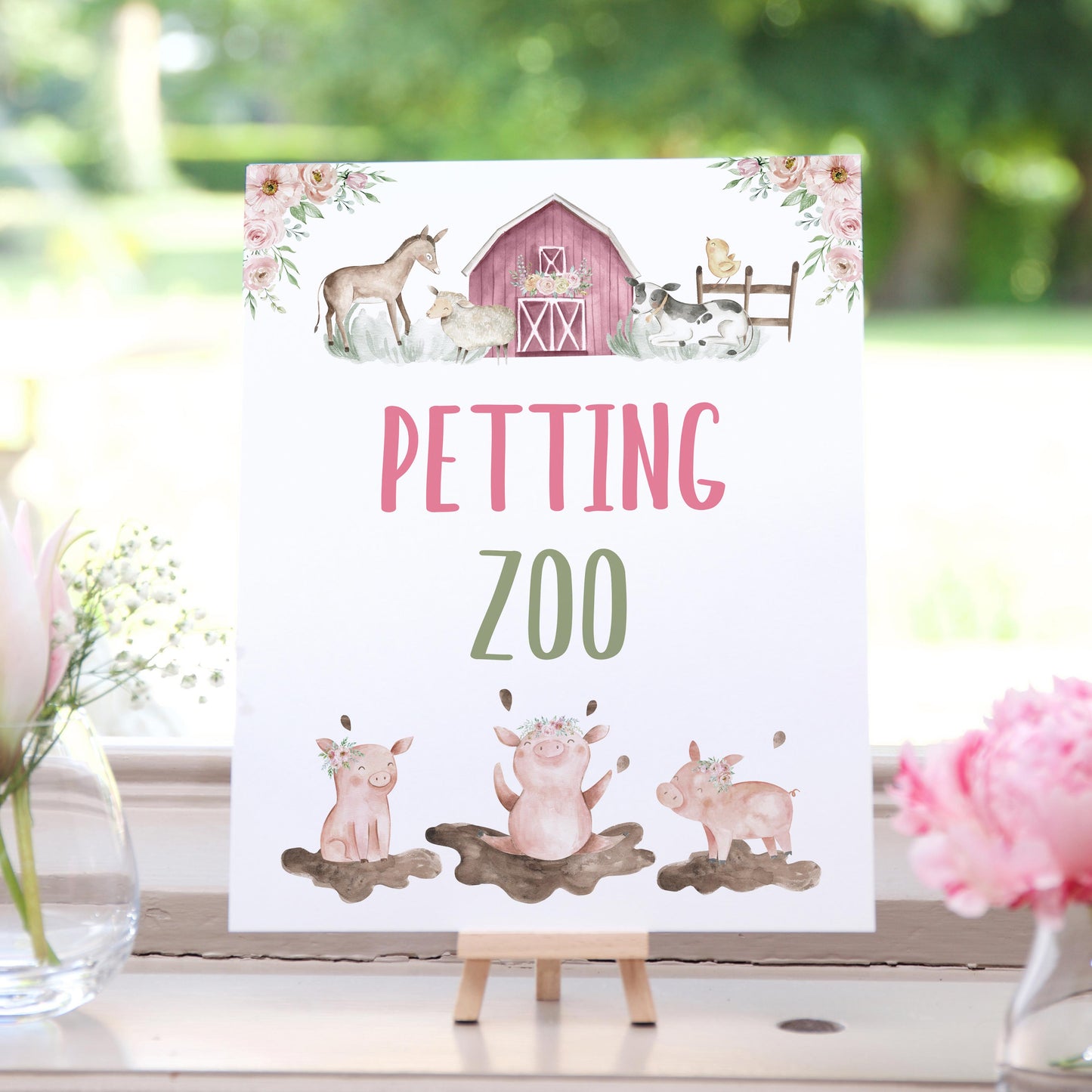 Floral Petting Zoo Sign | Girl Farm Party Decorations - 11B