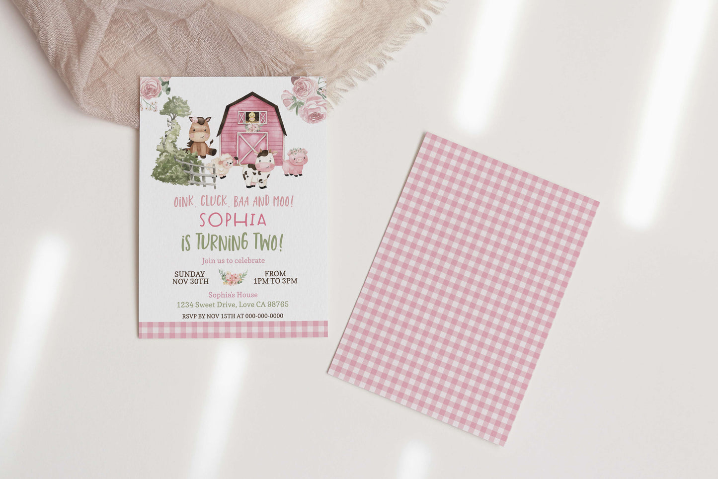 Floral Farm Birthday Invitation | Editable Girl Barnyard Party Invite - 11A