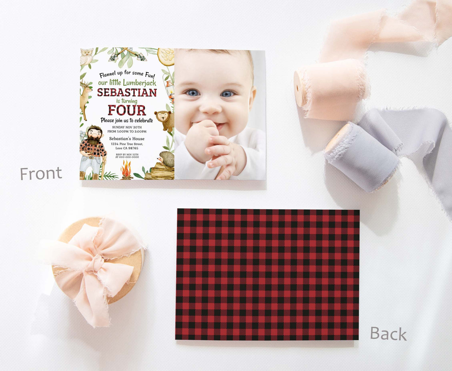 Editable Lumberjack Photo Invitation | Buffalo Plaid Birthday Invite - 19A