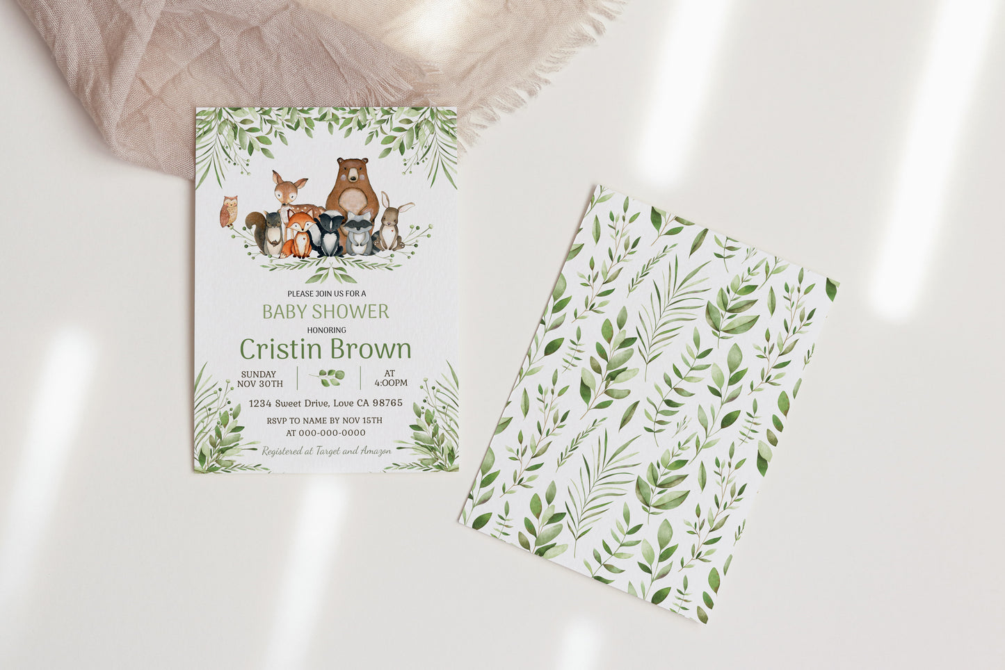 Woodland Baby Shower Invitation | Editable Forest Animals Baby Shower Invite - 47J0