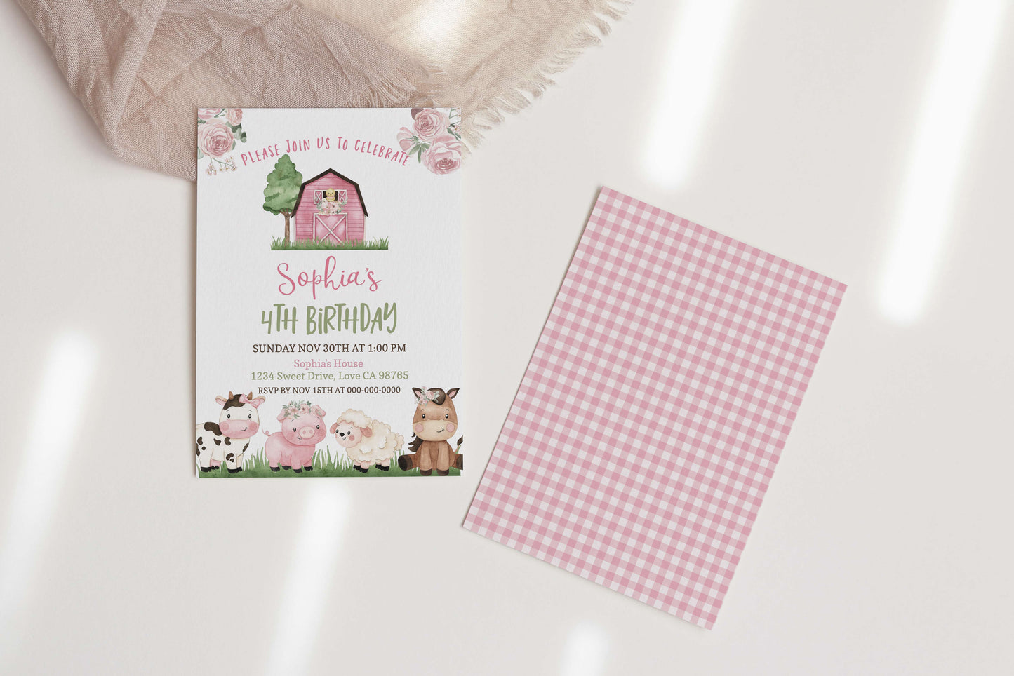 Farm Birthday Invitation Girl | Editable Barnyard Girl Party Invite - 11A