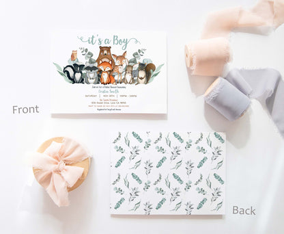 Eucalyptus Woodland Baby Shower Invitation | Editable Greenery Woodland Baby Shower Invite - 47J1