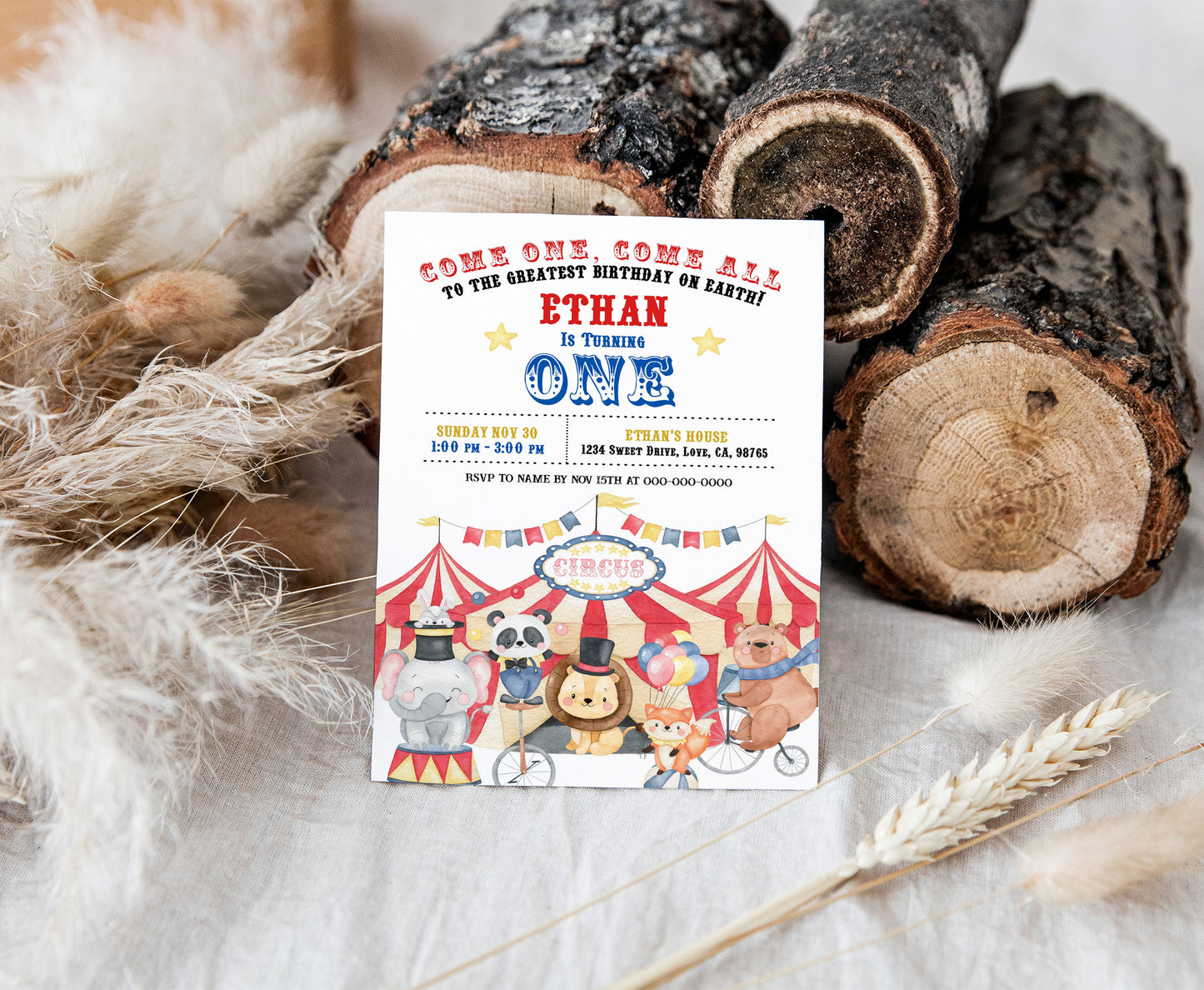 Circus Birthday Invitation | Editable Carnival Party Invite - 06A