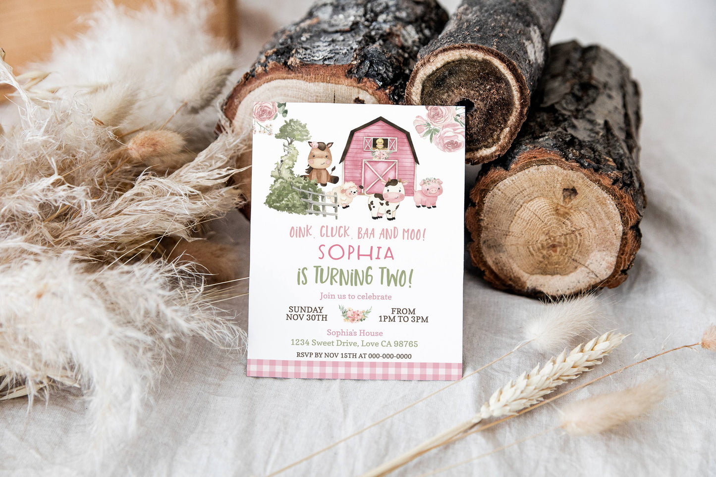 Floral Farm Birthday Invitation | Editable Girl Barnyard Party Invite - 11A