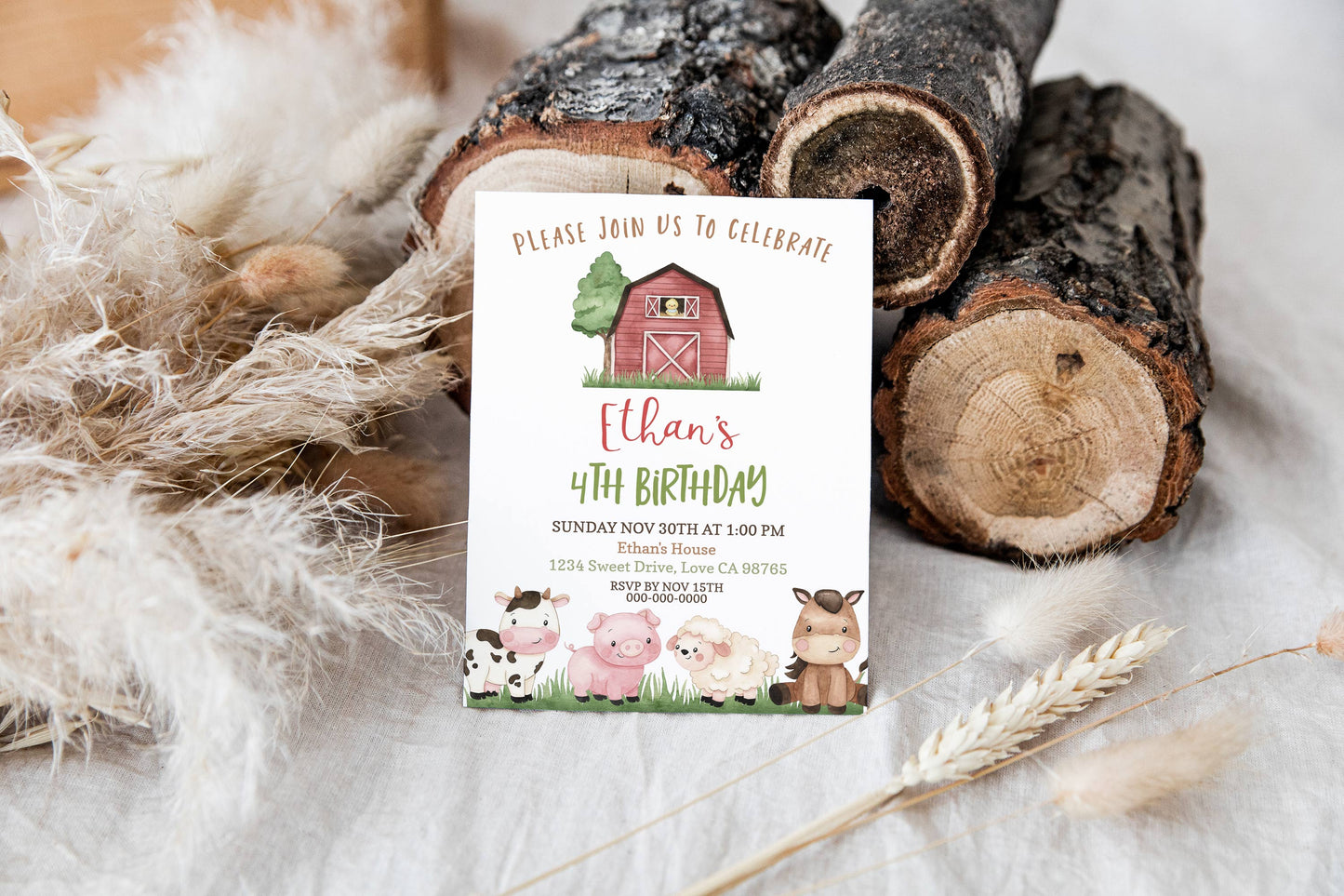 Farm Birthday Invitation Boy | Editable Barnyard Party Invite - 11A