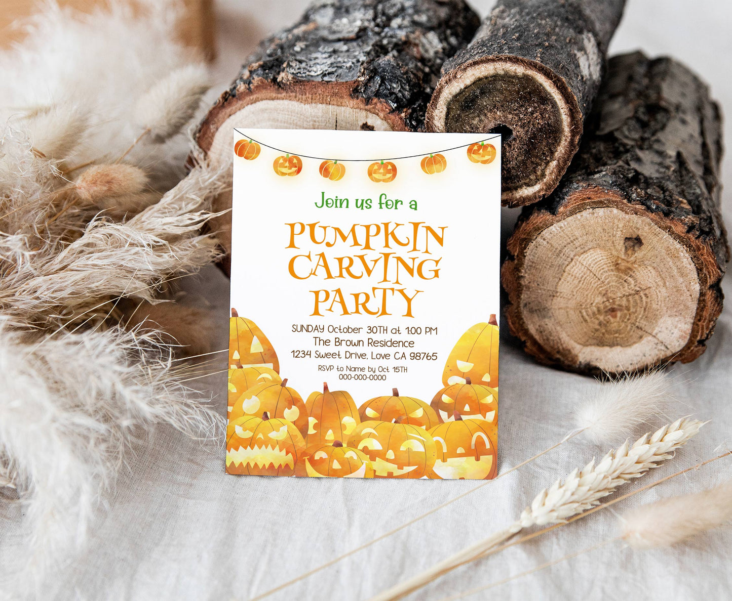 Pumpkin Carving party invitation | Editable Halloween Birthda Party - 115k