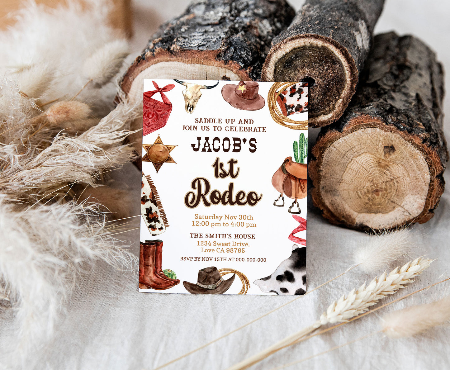 First rodeo EDITABLE Birthday Invitation | Cow boy birthday party - 34A