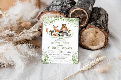 Woodland Baby Shower Invitation | Editable Forest Animals Baby Shower Invite - 47J0
