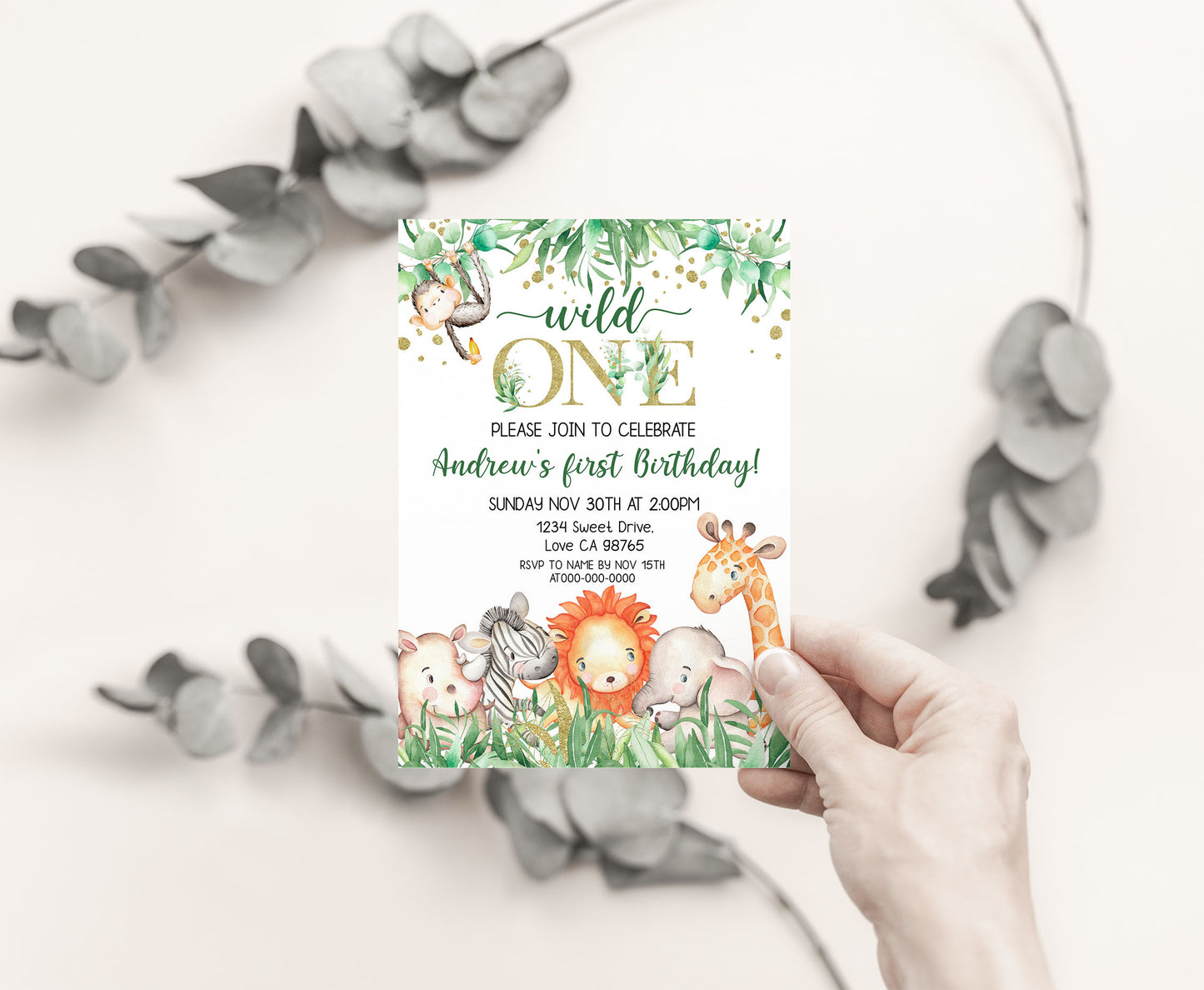 Safari Birthday Invitation | Editable Jungle Animals Party Invite - 35J