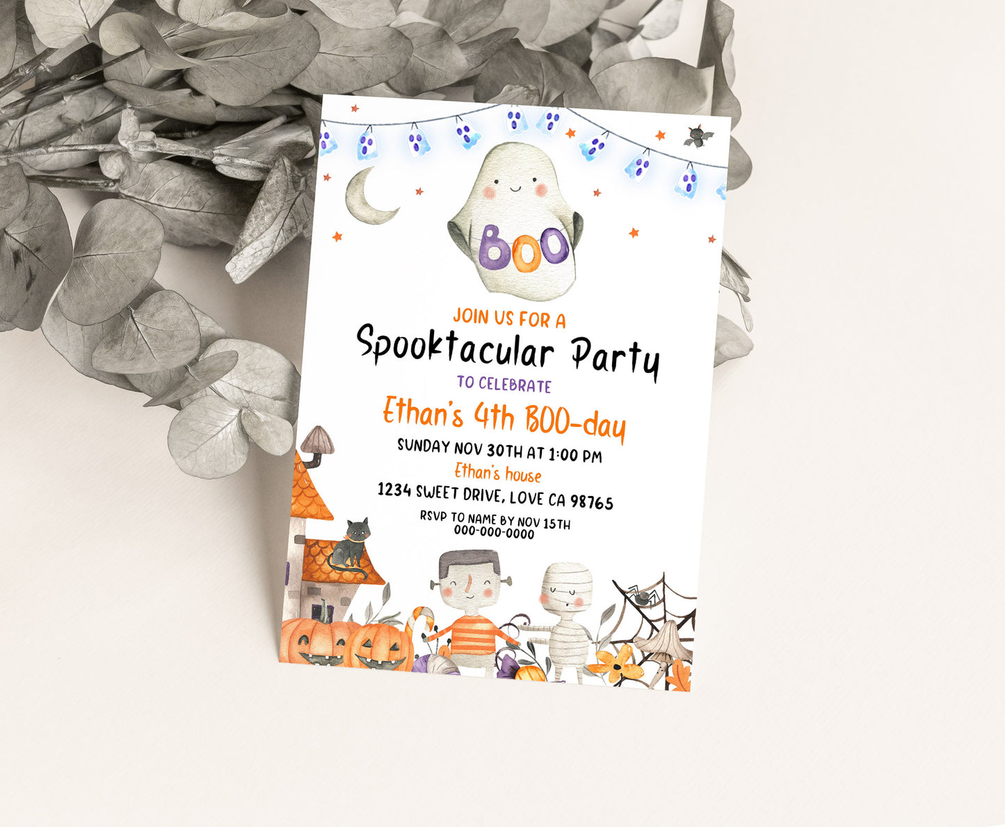 Ghost Birthday Invitation | Editable Halloween Party Invite - 115L